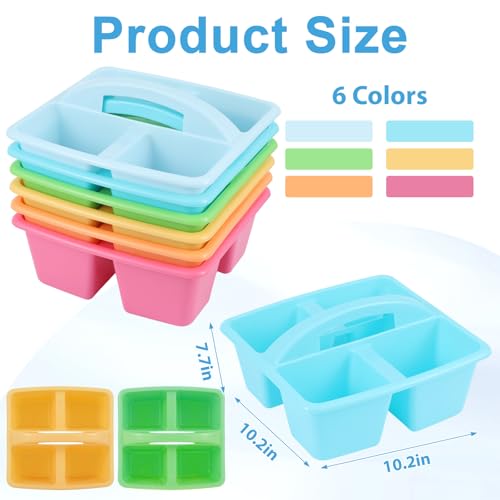 6 Pack 4 Compartment Classroom Caddy with Handle, Pastel - color: Pastel