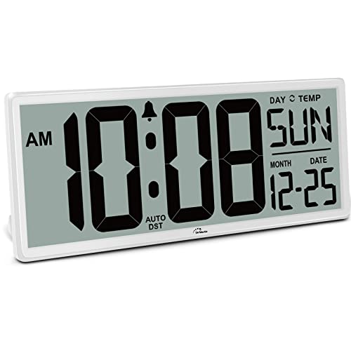 WallarGe 14.5'' Large Digital Wall Clock Battery Operated - color: White