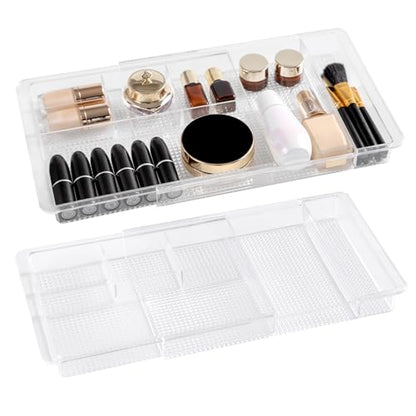 Oubonun Expandable Shallow Vanity Plastic Makeup Drawer Organizers, 2 Pack - size: 1.3" Height - 2 Pack