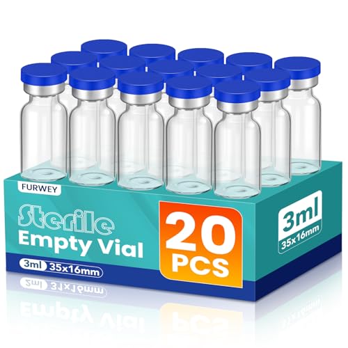 FURWEY 3ML Sterile Vials, Glass Empty Vials for Injection, 20 Pack - size: 3ML-20P