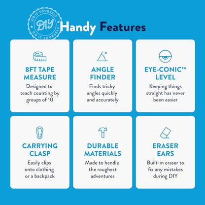 Handy Famm Spot the Dog 4-in-1 Kids Tape Measure with Adjustable Level Eye, Angle Finder & Eraser Ears – Montessori STEM Learning Tool for Children Ages 3+, Educational Construction Toy - style: Spot