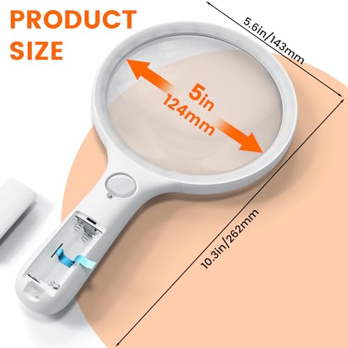 Magnifying Glass with Light Large 5" Lens, Handheld Illuminated Lighted Magnifier 24LED 1UV Light for Seniors, Reading, Coins, Jewelry, Close Work - color: White