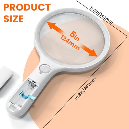 Magnifying Glass with Light Large 5" Lens, Handheld Illuminated Lighted Magnifier 24LED 1UV Light for Seniors, Reading, Coins, Jewelry, Close Work - color: White
