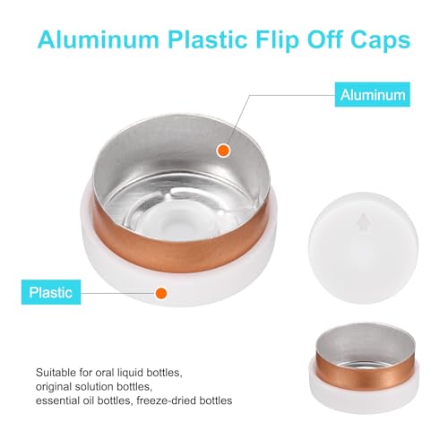 uxcell 13mm Flip Off Caps, 100PCS Burr-Free Flip Off Top Caps Seals Flip Off Aluminum Plastic Vial Flip Off Seals Caps Cover for Glass Vial Freeze-Dried Bottles, White/Gold - color: White/Gold, size: 13mm