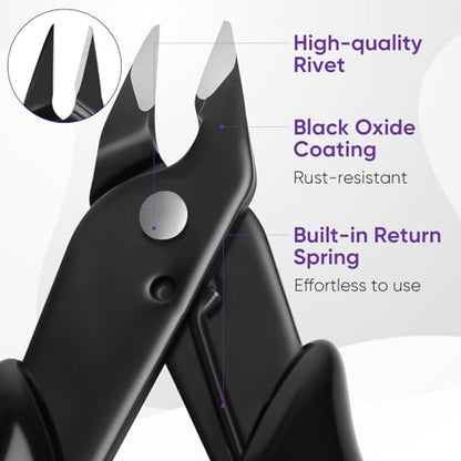 5 Inch Micro Wire Cutters, 2 Pack Precision Flush Cutters, Zip Tie Cutter - color: Black (2 Pack)