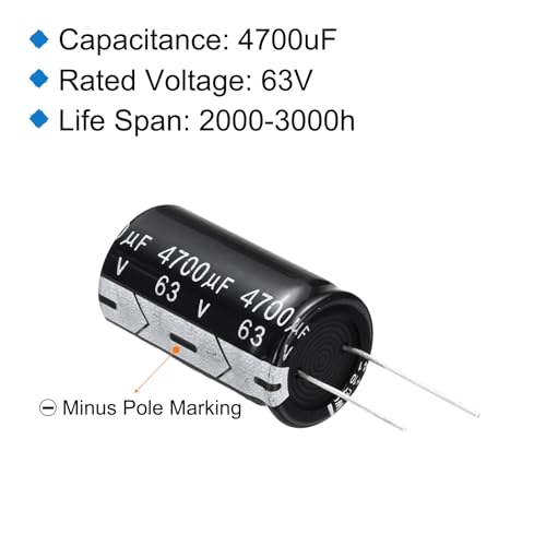 uxcell 4700uF 63V 22x40mm Electrolytic Capacitor, Radial Leads Aluminum Capacitors for TV, LCD Monitor, VCD, 20Pcs - style: 4700uF 63V