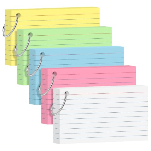 250 Count Colored Index Cards 3x5 Inch Flash Cards Note Cards with Ring - color: Multicolor-5-250 Count, size: 3x5