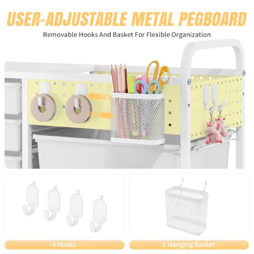 14 Drawer Rolling Storage Cart with Tabletop and Pegboard for Crafts White - color: White