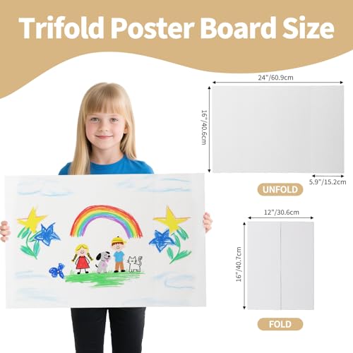CRUGLA Trifold Poster Board – 5 Pack, 24 x 16 White Corrugated Presentation Display Boards for Science Fairs, School Projects, Exhibitions, and Office Presentations - size: 24x16