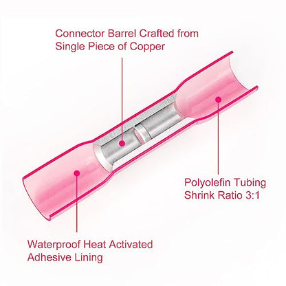 Heat Shrink Crimp Butt Connectors, 26-22 AWG, White, 300PCS - size: White 300PCS