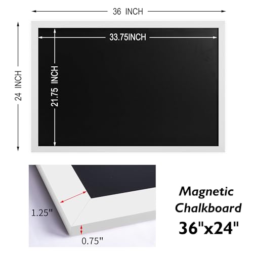 Rustic Wood Framed Magnetic Chalkboard 24 x 36, Large Hanging Chalk Board Sign for Kids, Non-Porous Wall Blackboard for Wedding Kitchen Restaurant Menu and Home with 4 Unique Magnets, White - color: White