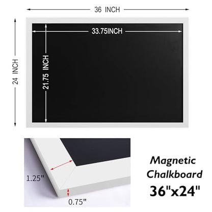 Rustic Wood Framed Magnetic Chalkboard 24 x 36, Large Hanging Chalk Board Sign for Kids, Non-Porous Wall Blackboard for Wedding Kitchen Restaurant Menu and Home with 4 Unique Magnets, White - color: White