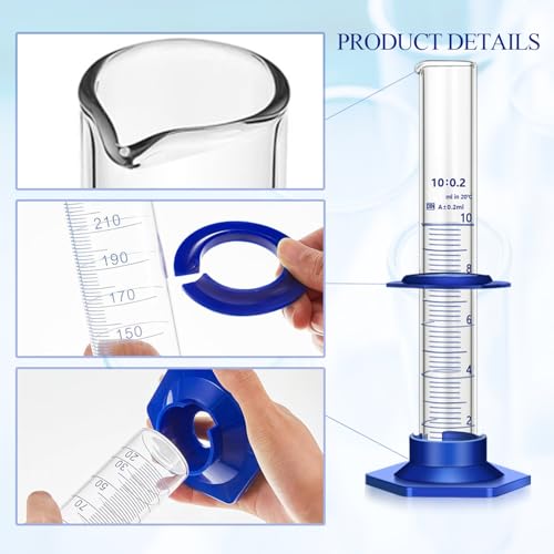 Thick Glass Graduated Cylinder Measuring Liquid Lab Cylinders with Anti-Falling Plastic Base and Bumper Guards (Glass, 10ML) - size: 10ML
