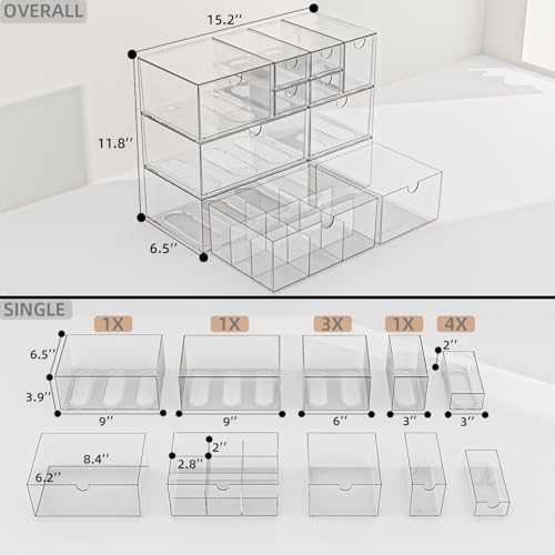 Clear 10-Drawer Stackable Desk Organizer Storage Set - size: 10 drawer clear