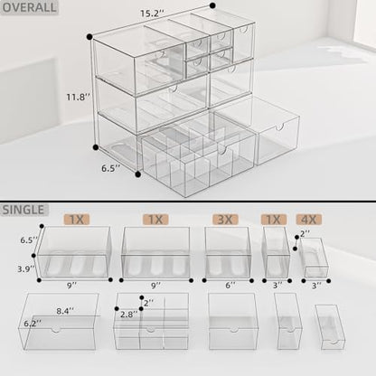 Clear 10-Drawer Stackable Desk Organizer Storage Set - size: 10 drawer clear