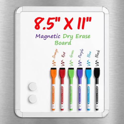 Magnetic Dry Erase Board for Fridge 8.5’’ x 11’’ with 6 Magnetic Markers