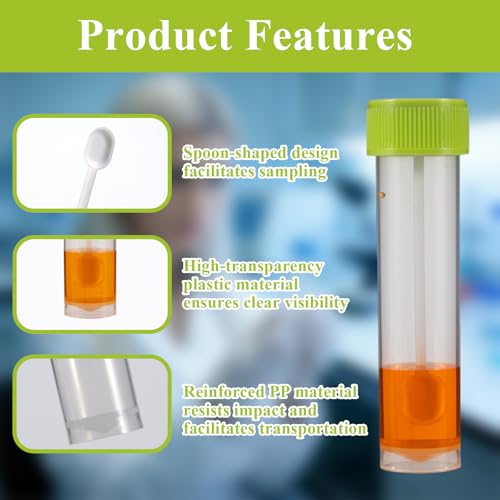 Stool Sample Collection Kit,25-30ml Screw Top Sample Jar with Spoon ﻿ - color: GREEN