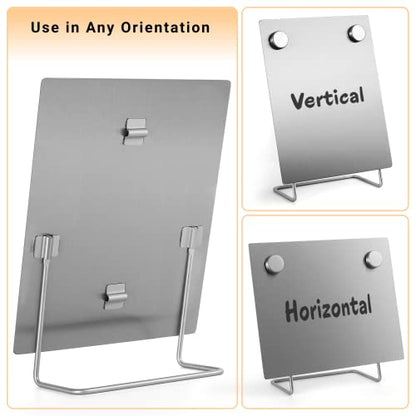 Magnetic Bulletin Board with Stand – Small Dry Erase Memo Board – Tabletop Metal Easel for Magnet Display – 10x8 Inches + 2 Magnets