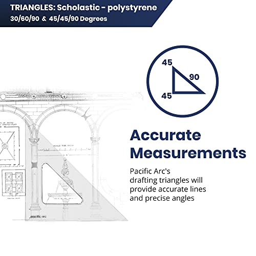 Pacific Arc's Scholastic Triangle - 6 inch - Clear - 45/90 Angle - Plain Edge - Polystyrene - Technical Drawing Tools, Drafting, Architect and Engineering. - style: 6 inch, 45/90