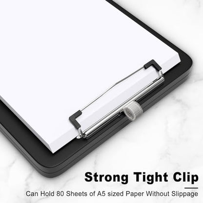 Hongri A5 Clipboard with Storage, Metal Retractable Pen Holder, Black - color: Black