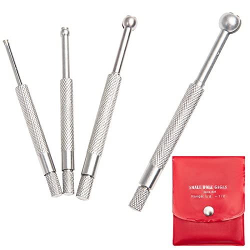 Beslands Hole Gauge Set, 1/8" to 1/2" Range, Telescoping Bore Gauge, Ball Type Small Telescopic Gage, 4 Pcs Full Round, inch/mm, High Precision (1/8" to 1/2") - size: Ball-Gauges 1/8" to 1/2"