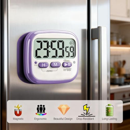 Antonki 2 Pack Classroom Timers for Kids Teachers, Magnetic Countdown Digital Kitchen Timer for Cooking, Study, Exercise, Games, Time Mangement - Loud/Silent Mode - Battery Included - color: Pink & Purple