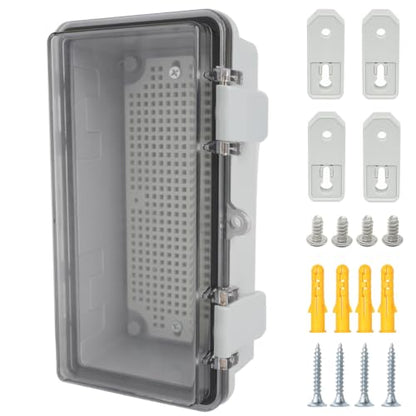 Junction Box, Hinged Grey Clear Cover IP67 Waterproof ABS Project Box with Mounting Plate Electrical Box Enclosure with Wall Bracket 7.9 x 3.9 x 2.8inch(200x100x70mm) - color: Transparent, size: 7.9"x3.9"x2.8"