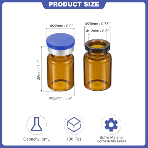 PATIKIL 6ml Sample Vials, 100 Pack Lab Empty Vials with Butyl Rubber Stopper Crimp Top Caps and Labels Borosilicate Glass Vial, Amber - color: Amber, size: 6ml