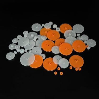 61PCS Plastic Gear Set Single Gear Spindle Gear Shaft Sleeve Small Motor Gear for RC Car Truck Robot DIY Model Toy Building Parts (61)