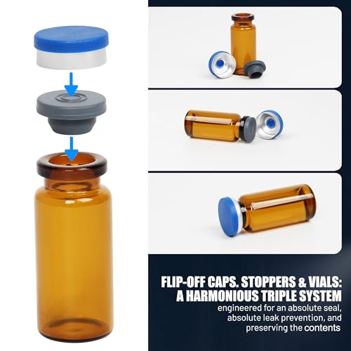 100 Pack 10ml Amber Glass Vials with Caps – 2.5 Dram Lab Headspace Vials - color: Amber Vial Blue Cap, size: 10ml