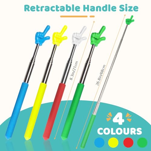 4 Pcs Teacher Pointer Stick for Classroom Extendable Pointer Finger Telescoping Hand Pointer Retractable Pointing Stick Reading Aid for Presentation Whiteboard (Red, Yellow, Blue, Green) - color: Red, Yellow, Blue, Green
