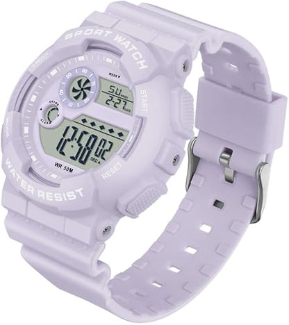 findtime Digital Watch Womens Sport Waterproof White Wrist Watches for Women with Alarm Stopwatch Hourly Chime LED Display 12H/24H Calendar - color: Purple