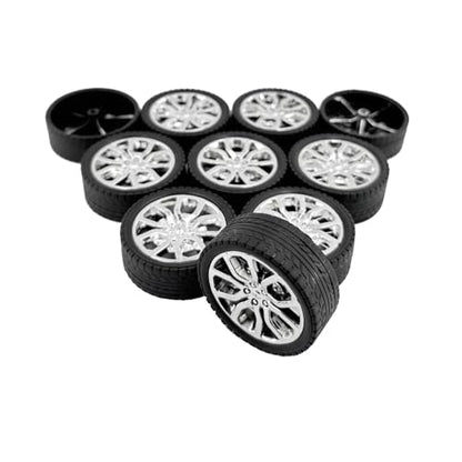 10PCS Toy Car Wheels Model Car Rubber Tire Wheels with 5PCS Shaft Round Axles for for DIY Model Toy RC Car Truck Robot Wheel Replacement Accessories (2.5x45mm) - style: 2.5x45mm