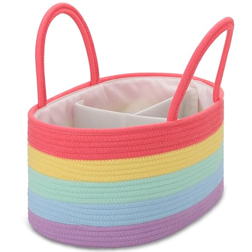 COMSE Large Cotton Rope Baby Diaper Caddy Organizer with Handles, Rainbow - color: Rainbow, size: Large