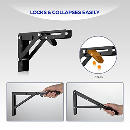 Ravinte Matte Black Folding Shelf Brackets, 14 Inch, 2 Pack - size: 14 Inch