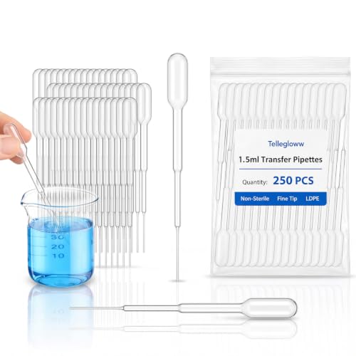 Tellegloww 250 Pcs 1.5ml Transfer Pipettes, Fine Tip LDPE Liquid Dropper - size: 1.5ml