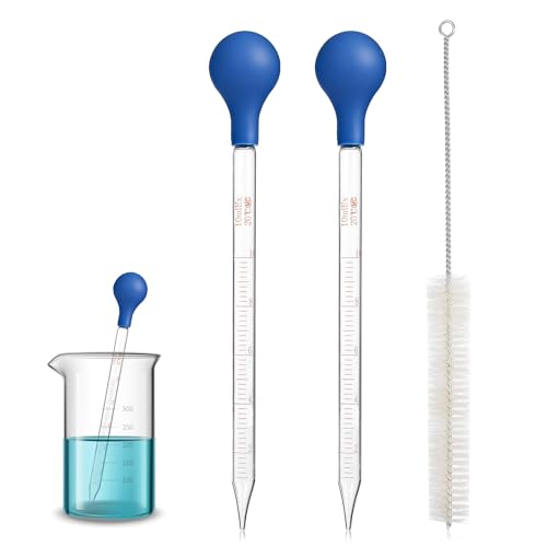 2Pcs Glass Pipette, 10ml Graduated Dropper for Oils with Cleaning Brush, 7.87 Inch Glass Liquid Transfer Pipettes for Essential Oil & Lab Use, Blue