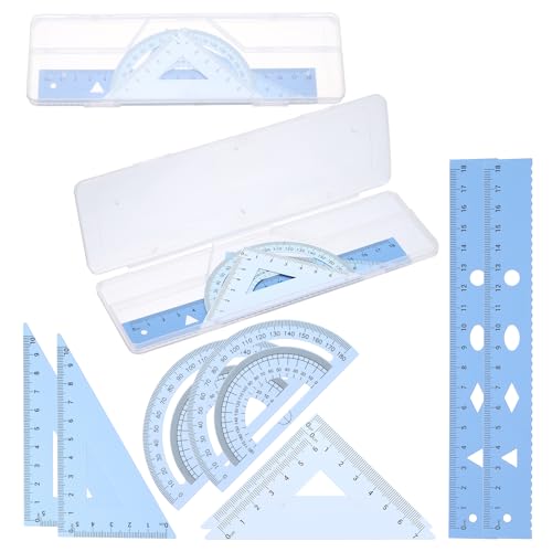 PATIKIL Geometry Set 2Pcs 7" Aluminum Ruler & 4 Triangles, Metal Protractor - color: Gradient Blue, size: 7 Inch