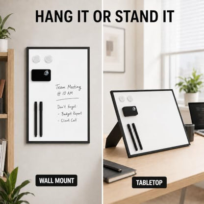 Magnetic Dry Erase Board 12 x 16 Inch with Foldable Stand, 2 Markers & Magnetic Eraser, Portable Black Whiteboard for Wall Mount or Tabletop Use - style: Black Stand