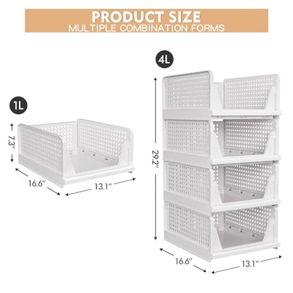caktraie 4 Pack Stackable Closet Storage Basket - Stackable Storage Bins - size: 4 Pack White