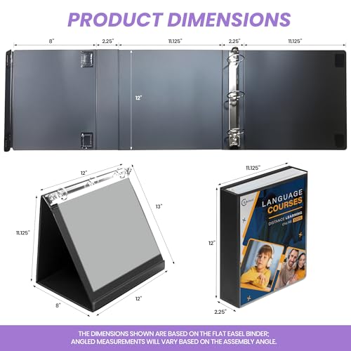 Performore Black Easel Binder - 1.5" Round Ring Flip Display Easel Folder - Presentation- Standing Clipboard for Desk - Flip Chart Easel - Foldable