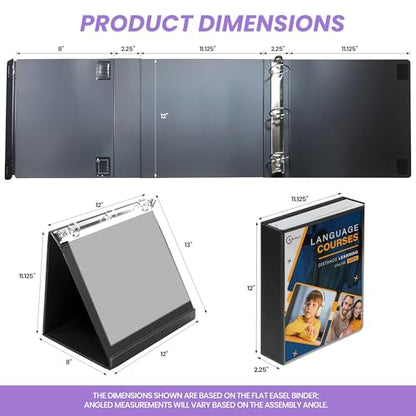 Performore Black Easel Binder - 1.5" Round Ring Flip Display Easel Folder - Presentation- Standing Clipboard for Desk - Flip Chart Easel - Foldable