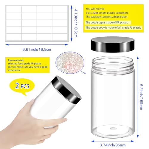 2 Pack 32oz Plastic Jars with Lids, 960ml Round Clear Cosmetic Containers Makeup Jars, Travel Size Container Jar for Makeup Lotion Cream Sample Salve Ointment Travel Storage Beauty Products - color: Black, size: 32oz