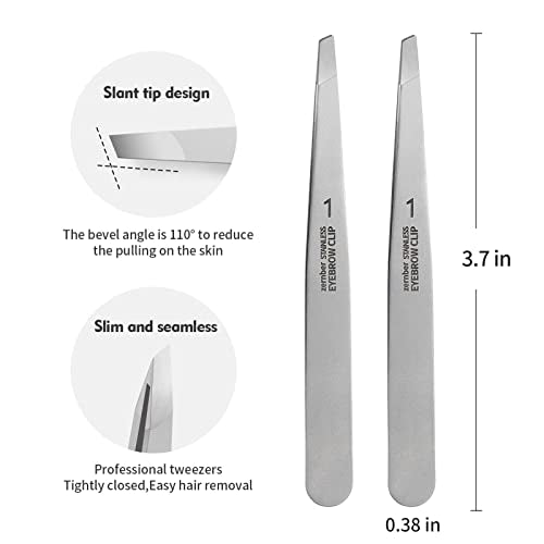 Tweezers Set - Professional Stainless Steel Slant Tweezers, Precision Tweezers Set for Shaping Eyebrows, Great Beauty Tools for Facial Hair, Ingrown Hair, Blackhead Removal(2Pcs Slant Tweezer) - color: 2 Pack (Slant)