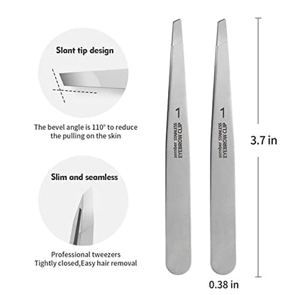Tweezers Set - Professional Stainless Steel Slant Tweezers, Precision Tweezers Set for Shaping Eyebrows, Great Beauty Tools for Facial Hair, Ingrown Hair, Blackhead Removal(2Pcs Slant Tweezer) - color: 2 Pack (Slant)