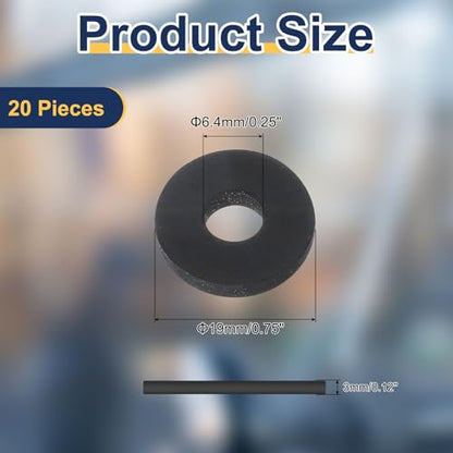 uxcell 20 Pcs M6.4 Rubber Flat Washers 6.4mm ID 19mm OD 3mm Thick Plain Washer Grommets Plastic Sheet Gasket Fastener Sealing Spacer Gasket Ring Water Hose Washers, Black - size: 6.4mm x 19mm x 3mm