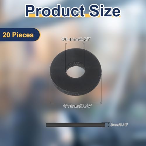 uxcell 20 Pcs M6.4 Rubber Flat Washers 6.4mm ID 19mm OD 3mm Thick Plain Washer Grommets Plastic Sheet Gasket Fastener Sealing Spacer Gasket Ring Water Hose Washers, Black - size: 6.4mm x 19mm x 3mm