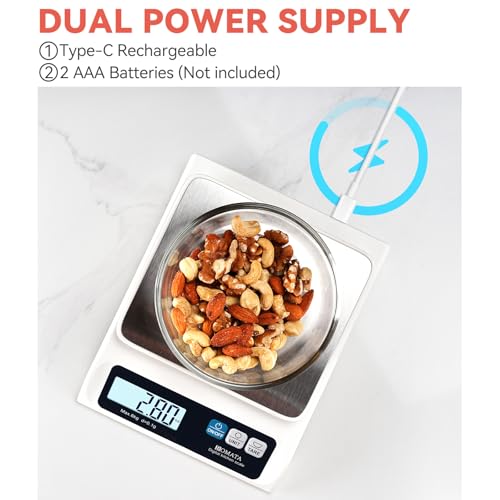 BOMATA 13lb/0.1g Precision Digital Food Scale for Kitchen, Grams and Ounces - color: White Rechargeable
