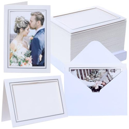 50 Sets Photo Frame Cards with Envelopes 4x6 Paper Picture Frames Bulk - color: White with Silver Lining, size: 4X6