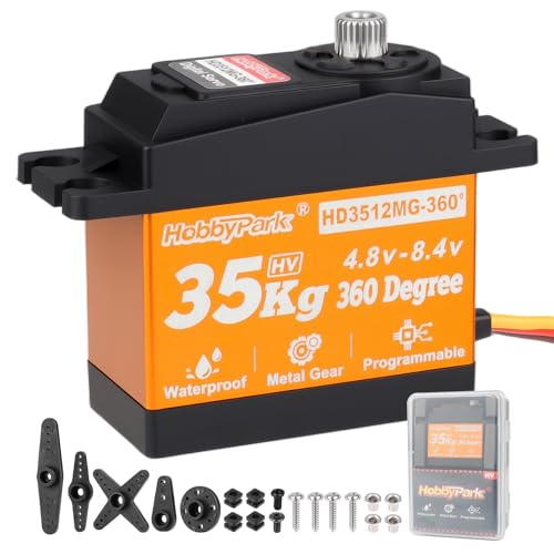 Hobbypark 35kg 360 Degrees Continuous Rotation Servo for Robot Projects, RC Crawler Winch Standard Size High Torque Metal Gears High Voltage 5-8.4V Programmable